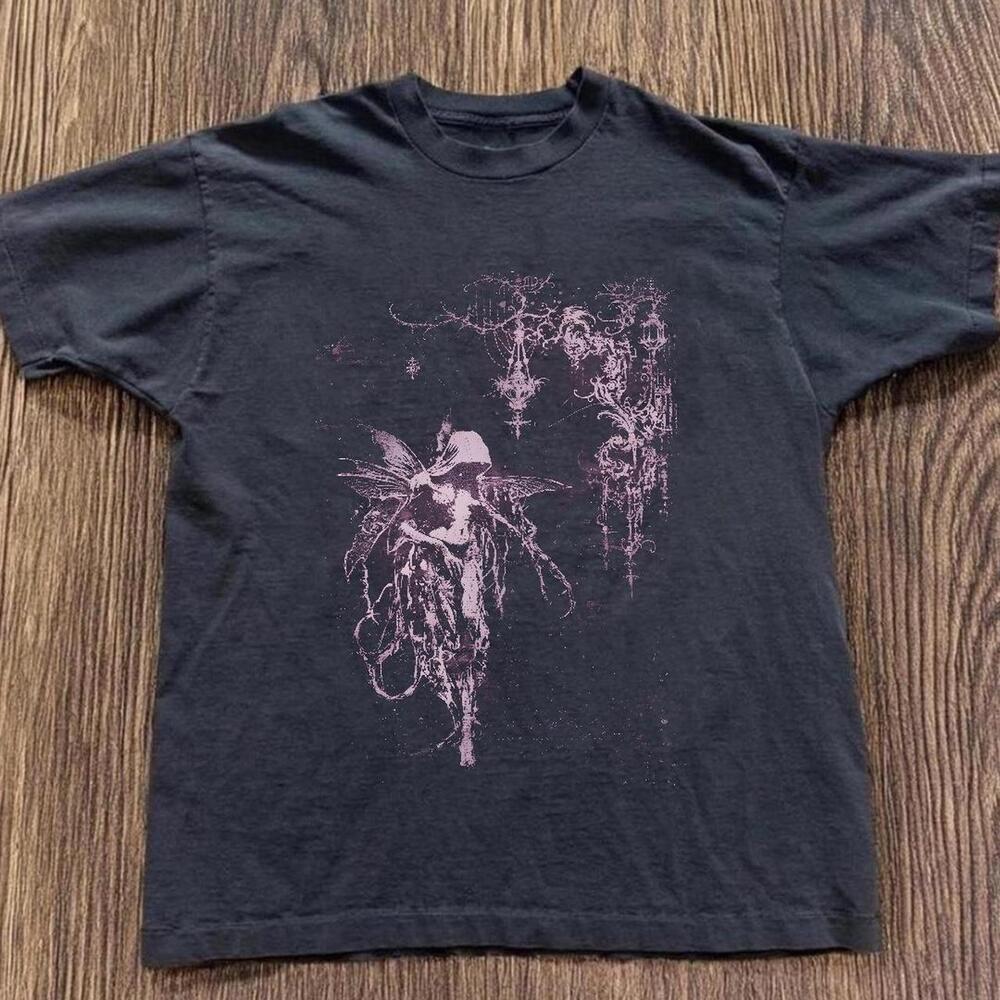 Gildan Black T Shirt Black Graphic Tee With Fairy Design